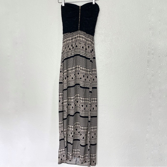✨ Windsor Lovely Day Geometric Lace Strapless Maxi Dress Black/Beige Size Small - Picture 1 of 4